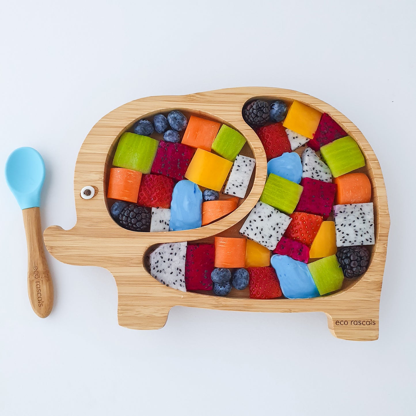 Bamboo Suction and Section Elephant Plate in Blue