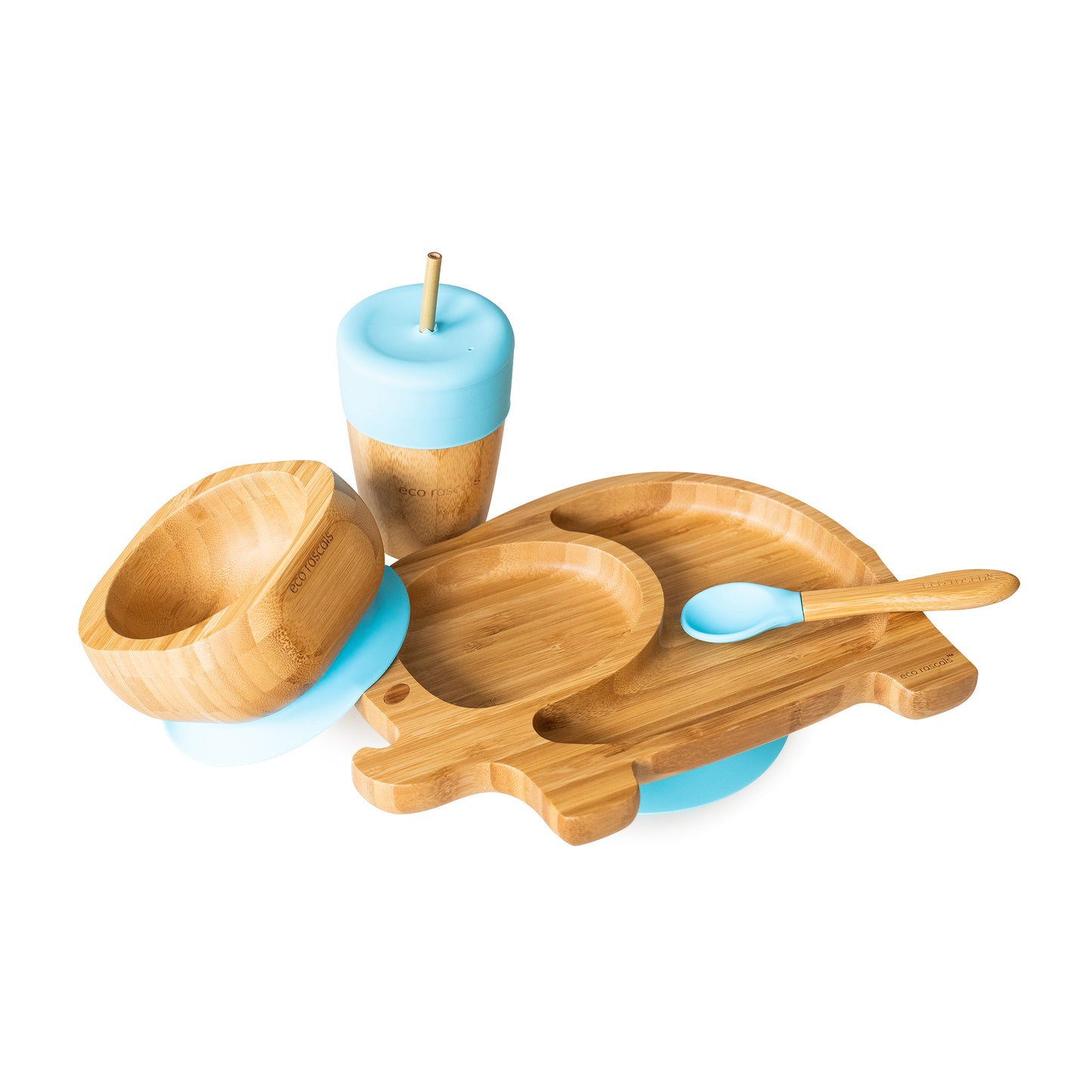 Bamboo Suction and Section Elephant Plate Gift Set in Blue