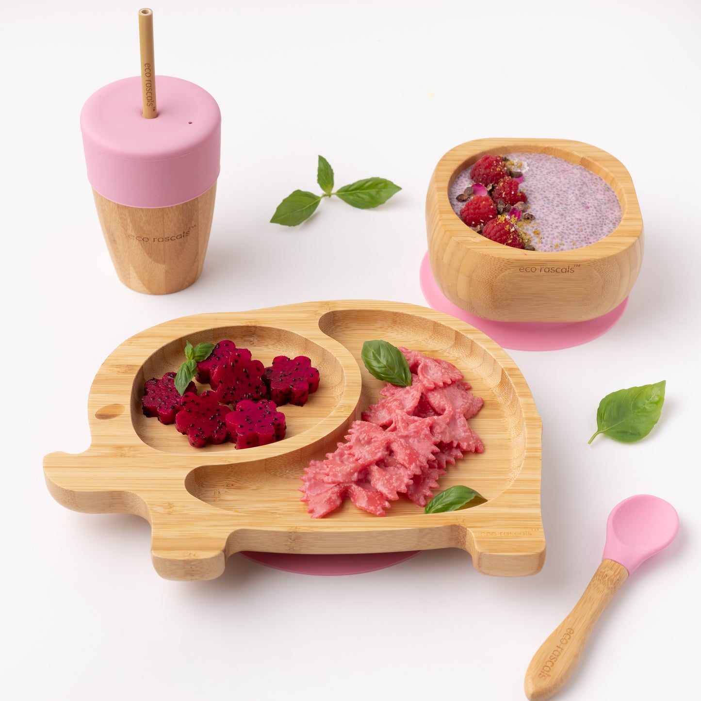 Bamboo Suction and Section Elephant Plate in Pink