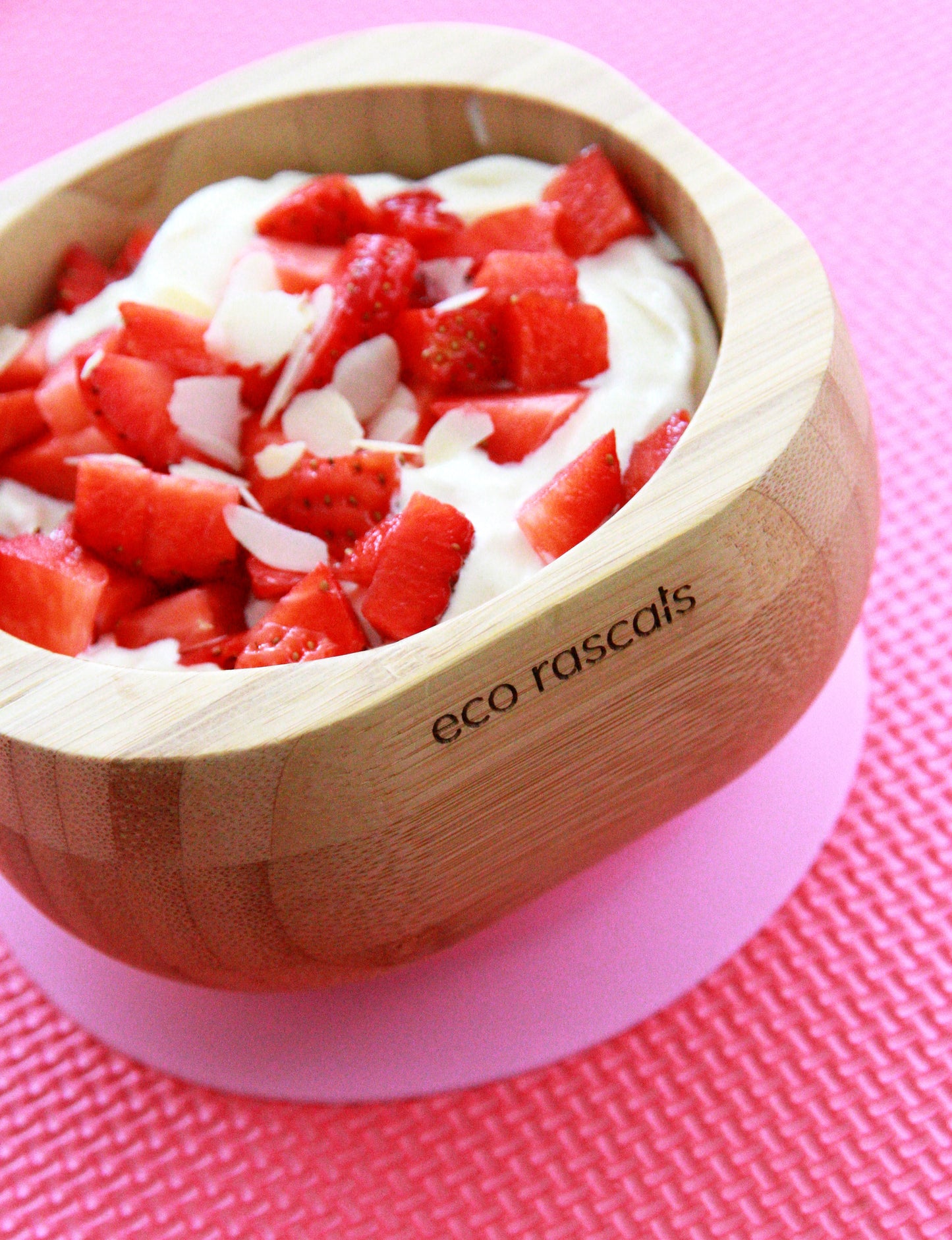 Bamboo Suction Bowl and Spoon Set in Pink
