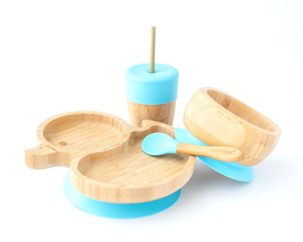 Bamboo Suction and Section Duck Plate Gift Set in Blue