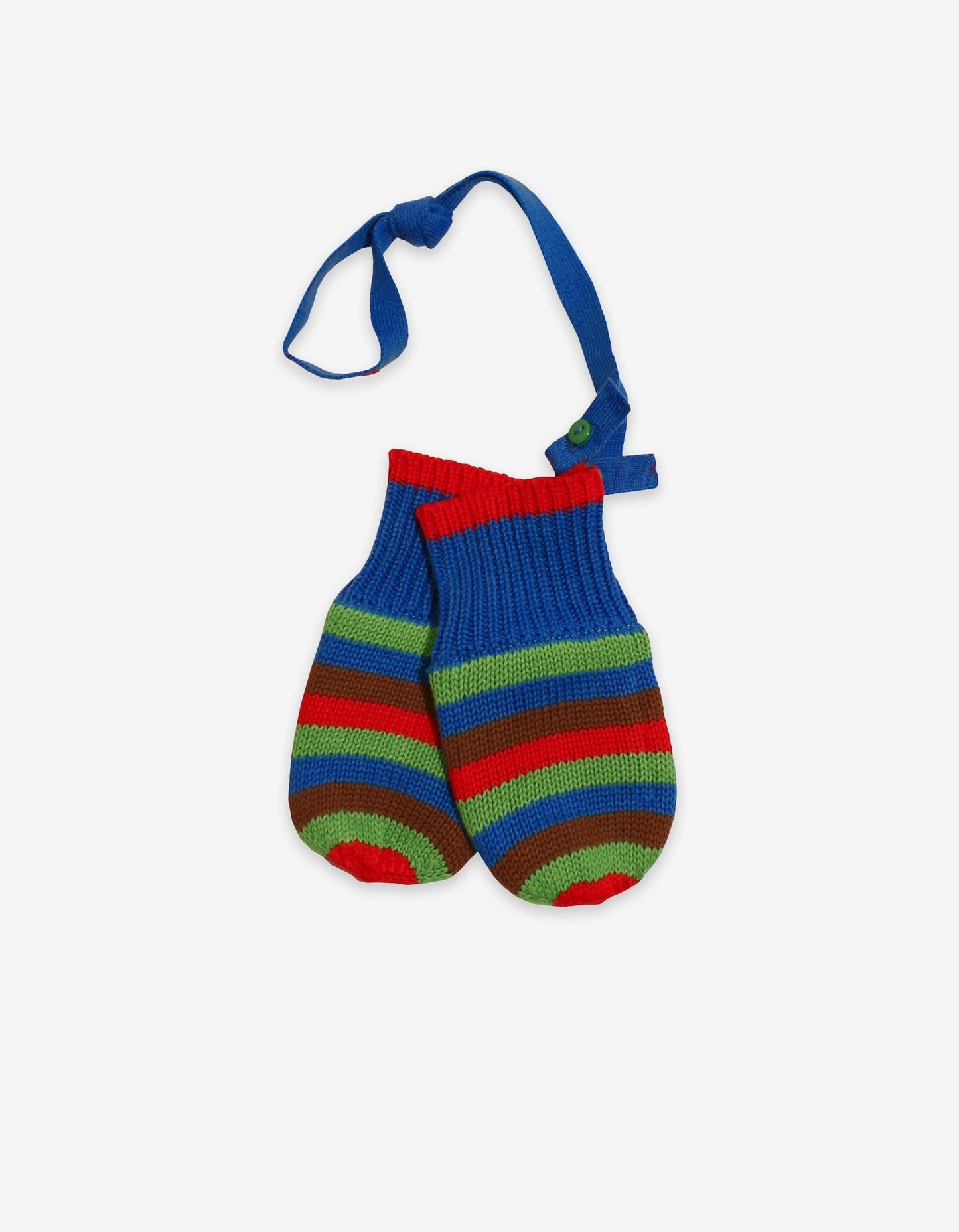Blue and Brown Stripe Knitted Mittens