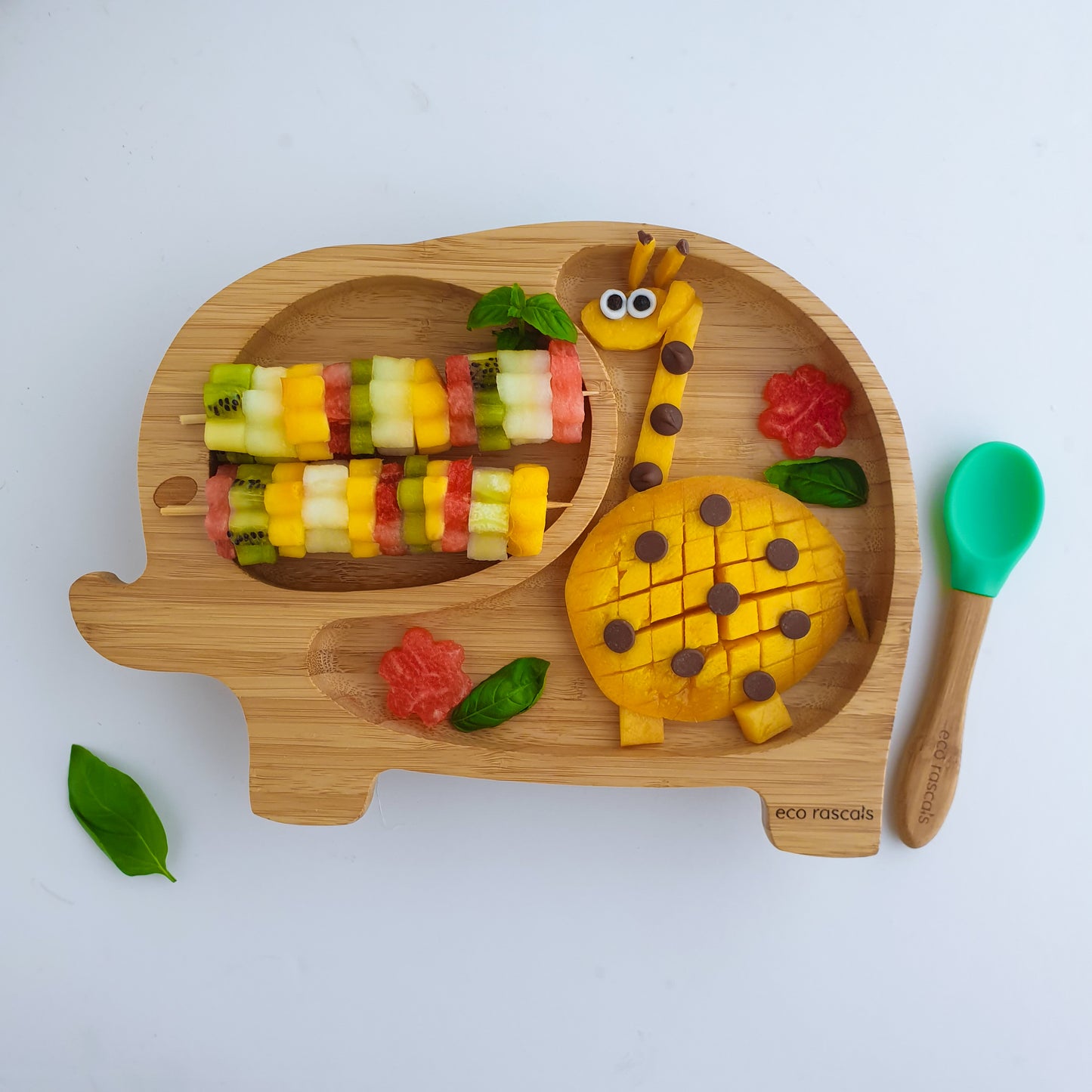 Bamboo Suction and Section Elephant Plate in Green