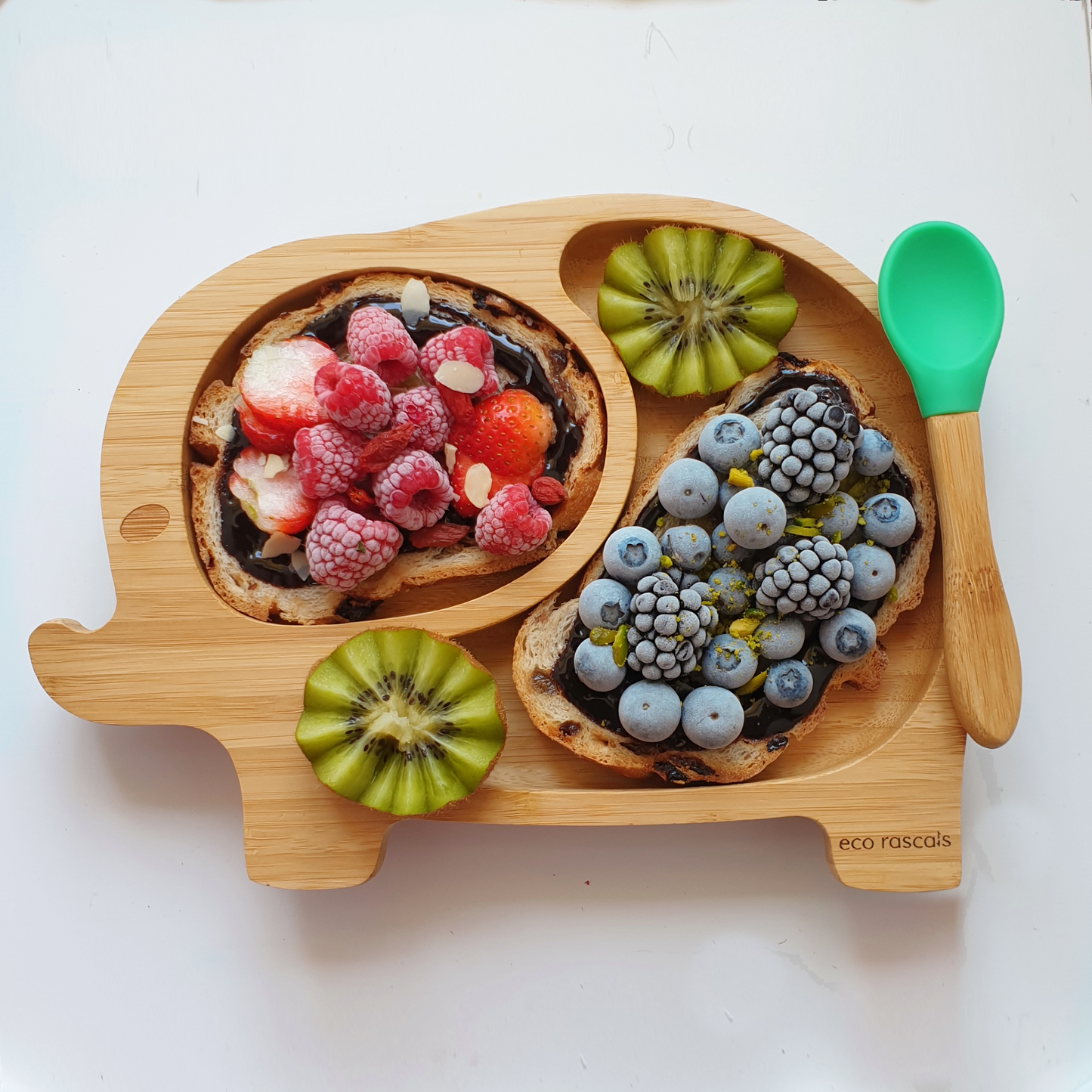 Bamboo Suction and Section Elephant Plate in Green