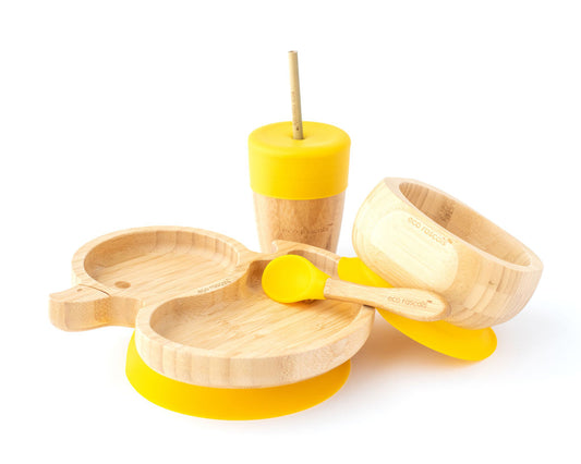 Bamboo Suction and Section Duck Plate Gift Set in Yellow
